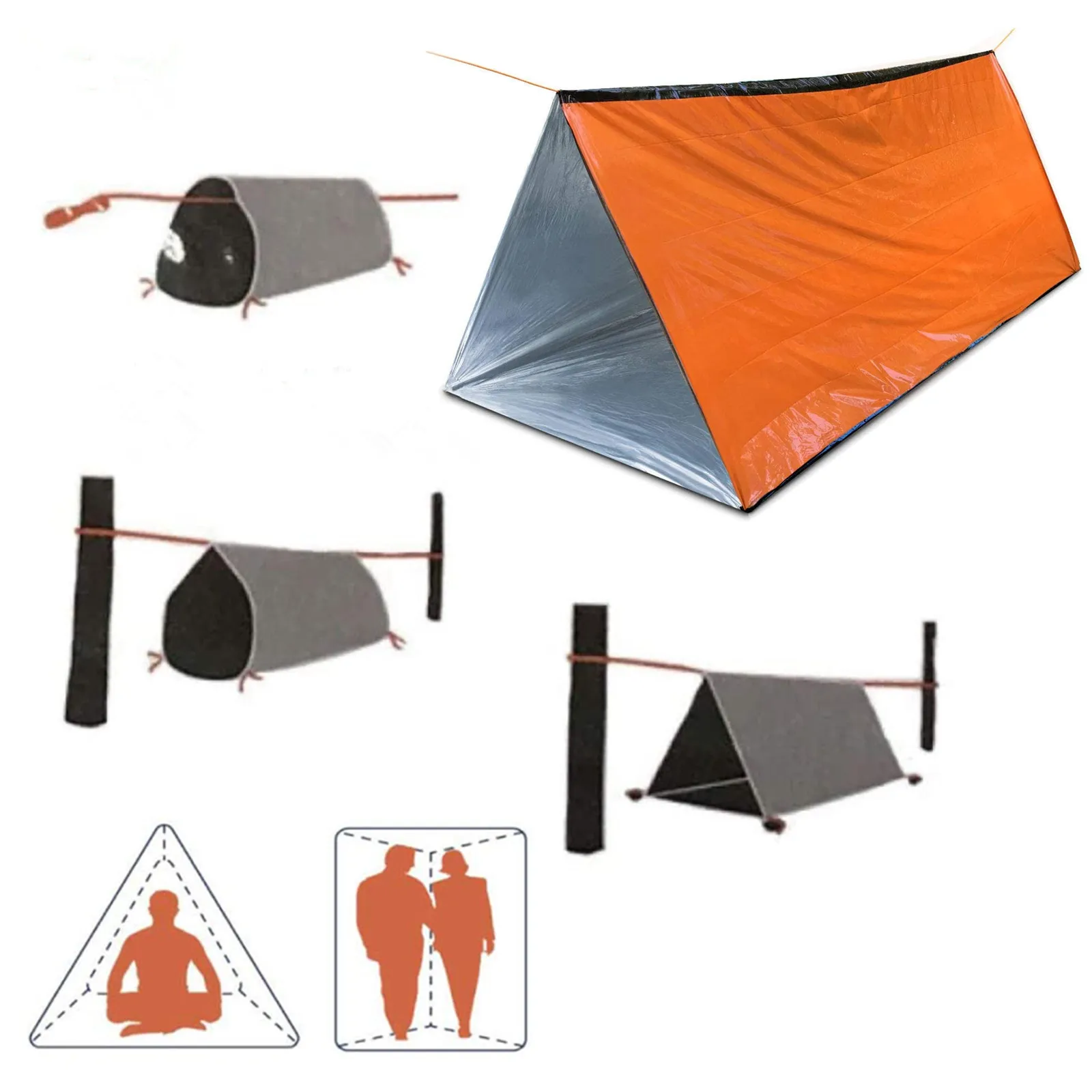 2 Person Emergency Shelter Bivy Survival Tent Kit Mylar Tube Tent Sleeping Bag Waterproof Outdoor SOS Thermal Blanket Reusable - Image 4