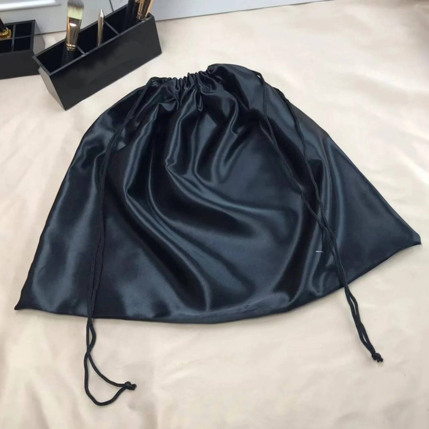 Large Silk Satin Drawstring Care Bag Custom Wigs Storage Dust Proof Packaging Pouch Black Reusable Sack Handbag Shoes Travel Bag - Image 22