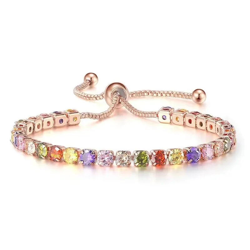 Rose Gold Adjustable Slider Bracelet for Women Colorful/Blue White Tennis Bracelet Fashion Dainty Crystal Bracelets Jewelry Gift - Image 3