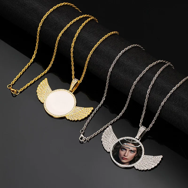 Customized Photo Fashion Necklace Crystal Angel Wing Baby Mom Dad Family Anniversary Gift Personalized Cabochon Pendant Necklace - Image 5