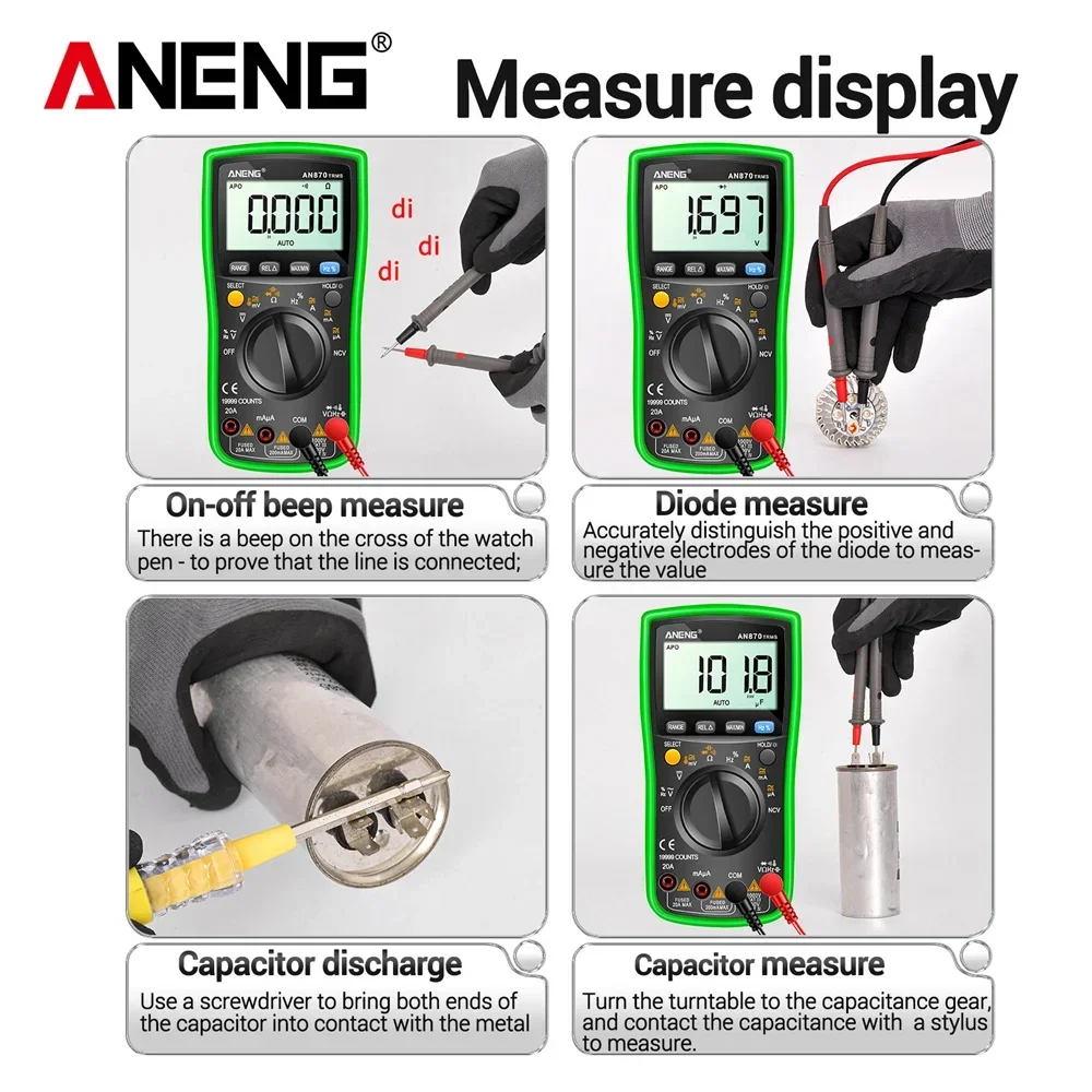 ANENG AN870 Smart Multimeter Digital Profesional 19999 Counts AC Voltage Tester Current NCV Capacitance Resistance Ohm Test Tool - Image 6