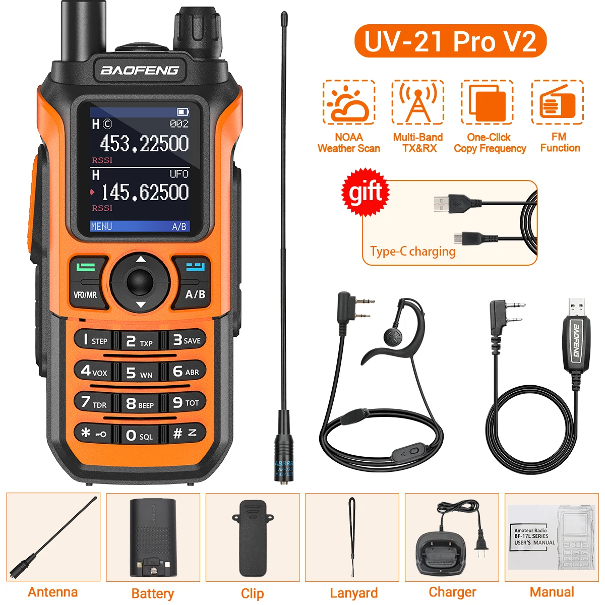 Baofeng UV-21 Pro Walkie Talkie Long Range Air Band Wireless Copy Frequency VHF UHF Type-C Rechargeable Upgrade UV-5R Ham Radio - Image 14