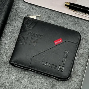 Zippered Slim Mens PU Wallet - Compact Size for Coins & Cards - Business Design