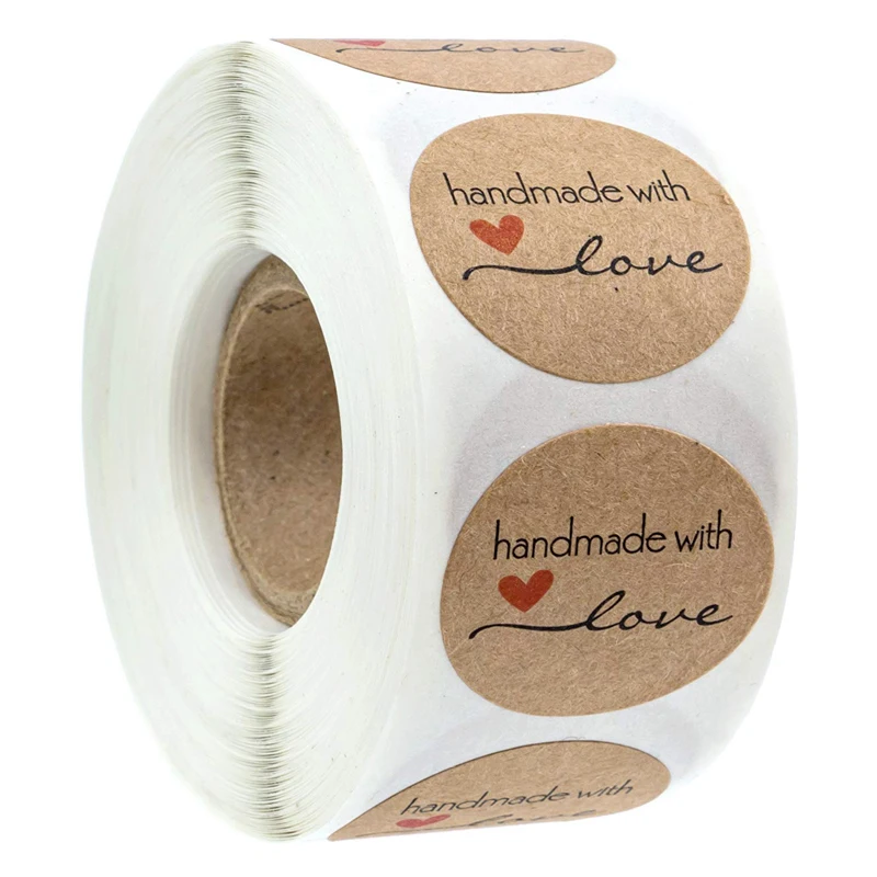 100-500pcs 1inch Vintage Kraft Paper Handmade With Love Stickers for Package Thank You Stationery Adhesive Labels Baking Seals - Image 2