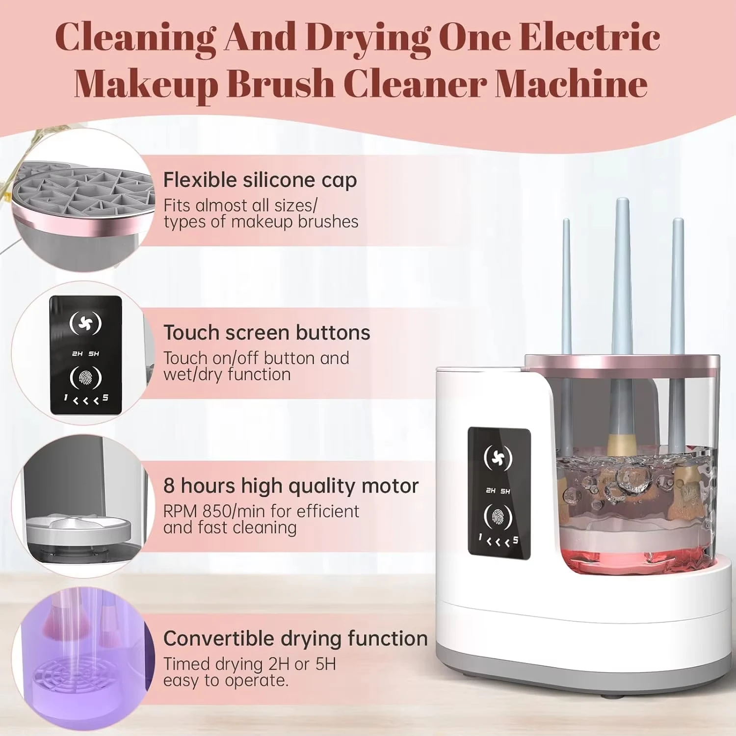 3 IN 1 Electric Makeup Brush Cleaner Machine With Makeup Brush Dryer-Holder-Portable Automatic USB Cosmetic Brushes Cleaner Tool - Image 6