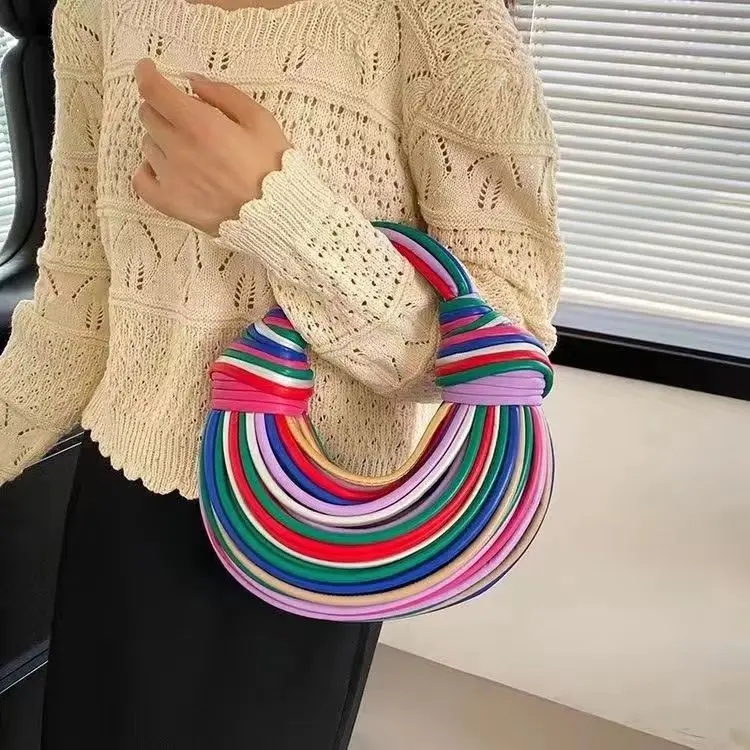 Handbags for Women 2026 New Gold Luxury Designer Brand Handwoven Noodle Bags Rope Knotted Pulled Hobo Silver Evening Clutch Chic - Image 14