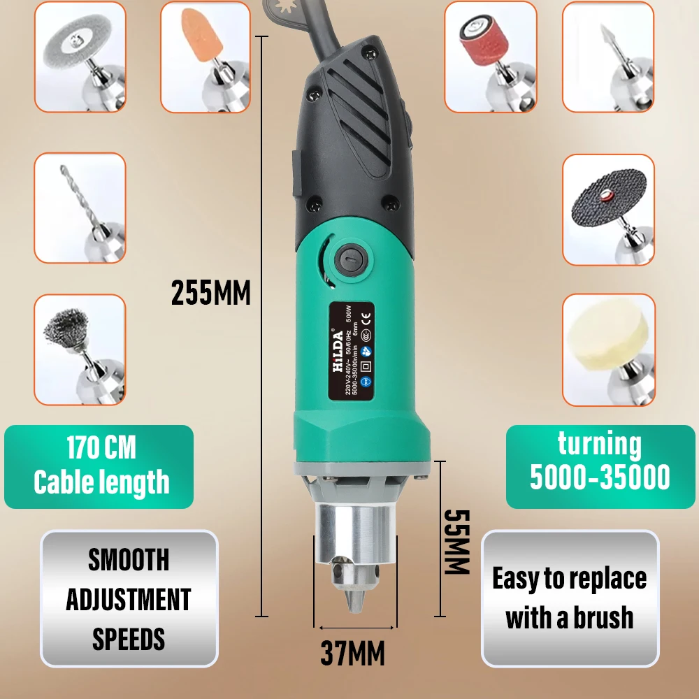 HILDA 500W Green Engraver Electric Drill 6-Position Variable Speed High-Power Woodworking Rotary Tools Set Grinder Polishing - Image 4