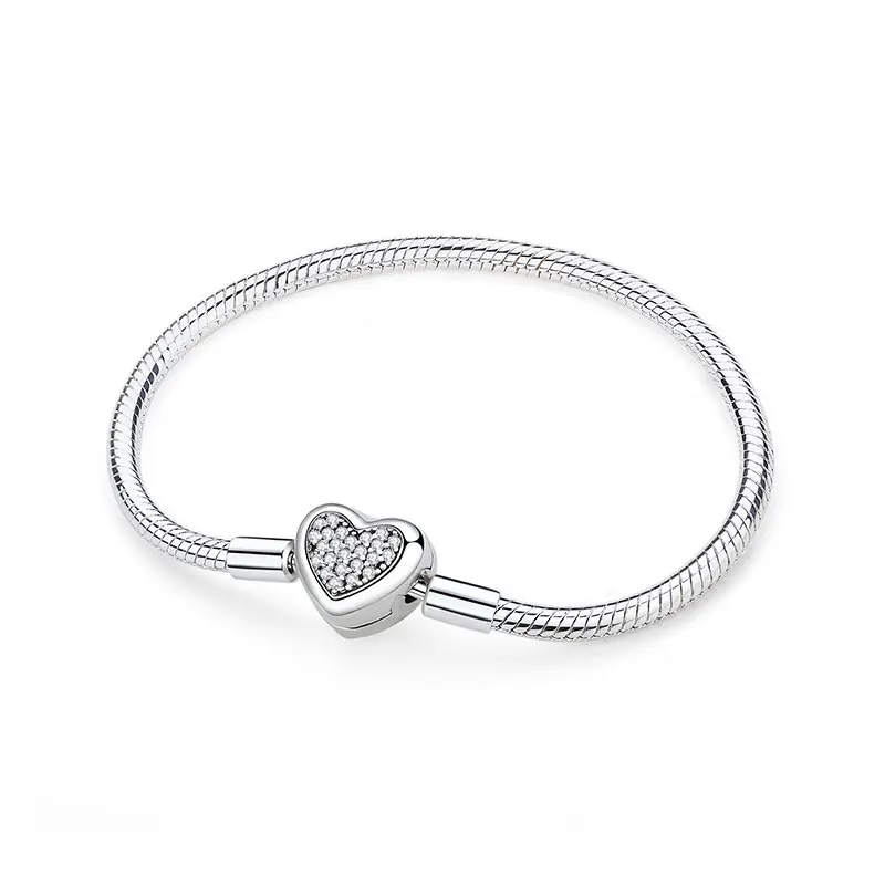 Original 925 Sterling Silver Bracelets Bangles Love Heart Clip Charms Beads Snake Chains For Women Rose Gold DIY Luxury Jewelry - Image 18