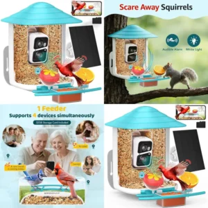 2K HD Bird Feeder Camera with 32GB Card, 4-in-1 Perch, 160° View, Auto Detect & AI Identity, Ideal for Bird Enthusiasts