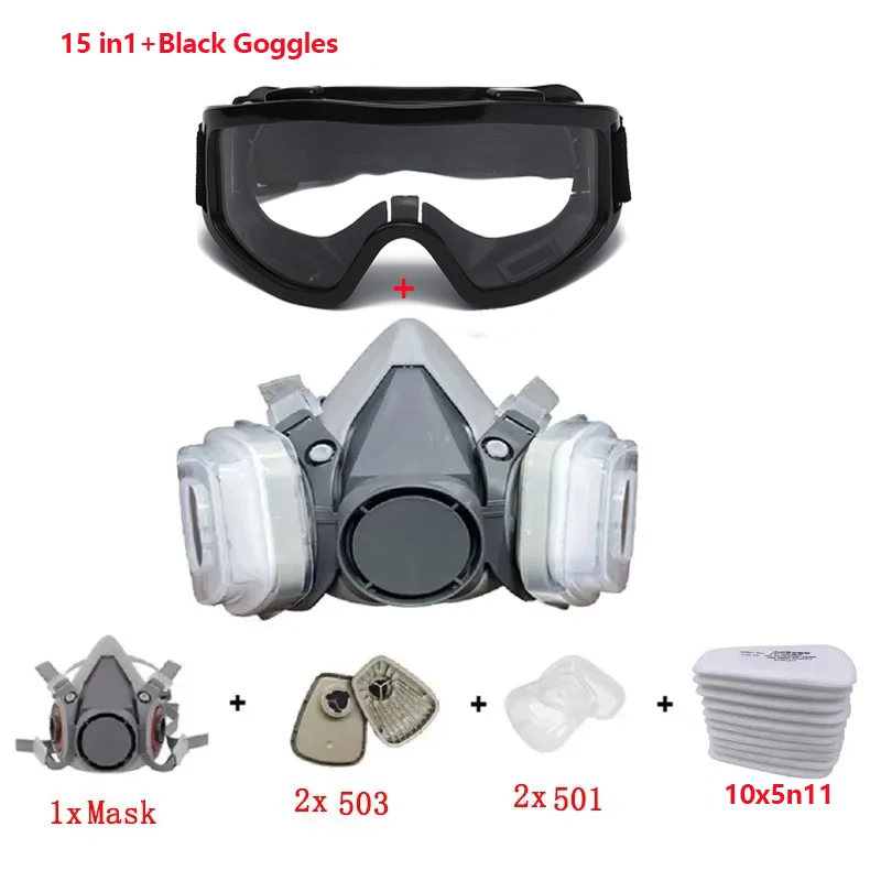 6200 Dust Mask Half Face With 503 5N11 Particle Filters Goggles Set For Industrial Labor Dust Paint Spray Decoration Grinding - Image 11