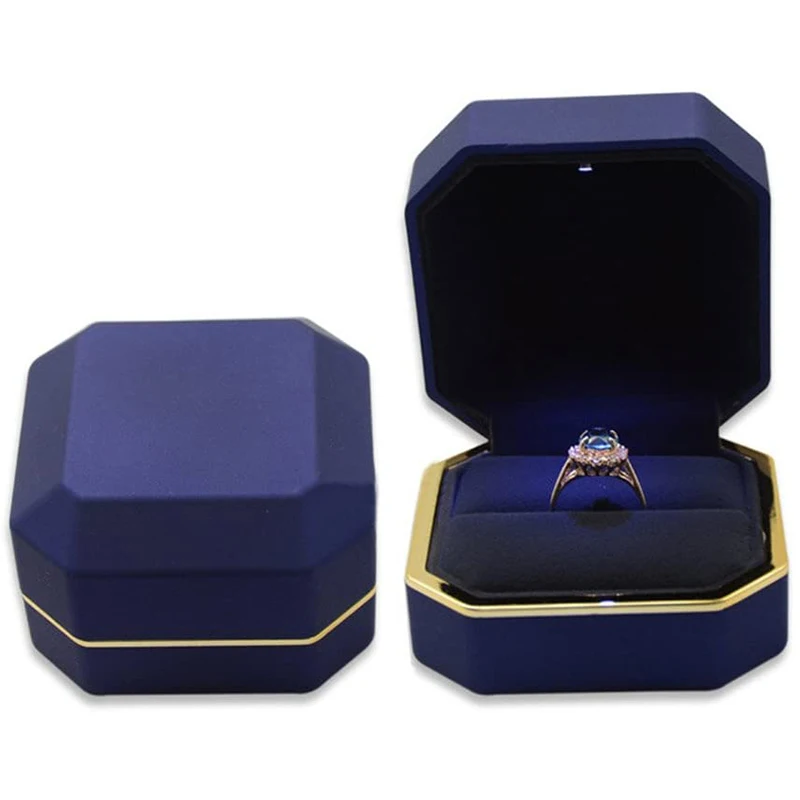 1 Pcs LED Jewelry Ring Box Luxury Velvet Rubber Necklace Pendant Gifts Display With Light For Proposal Engagement Wedding Case - Image 2