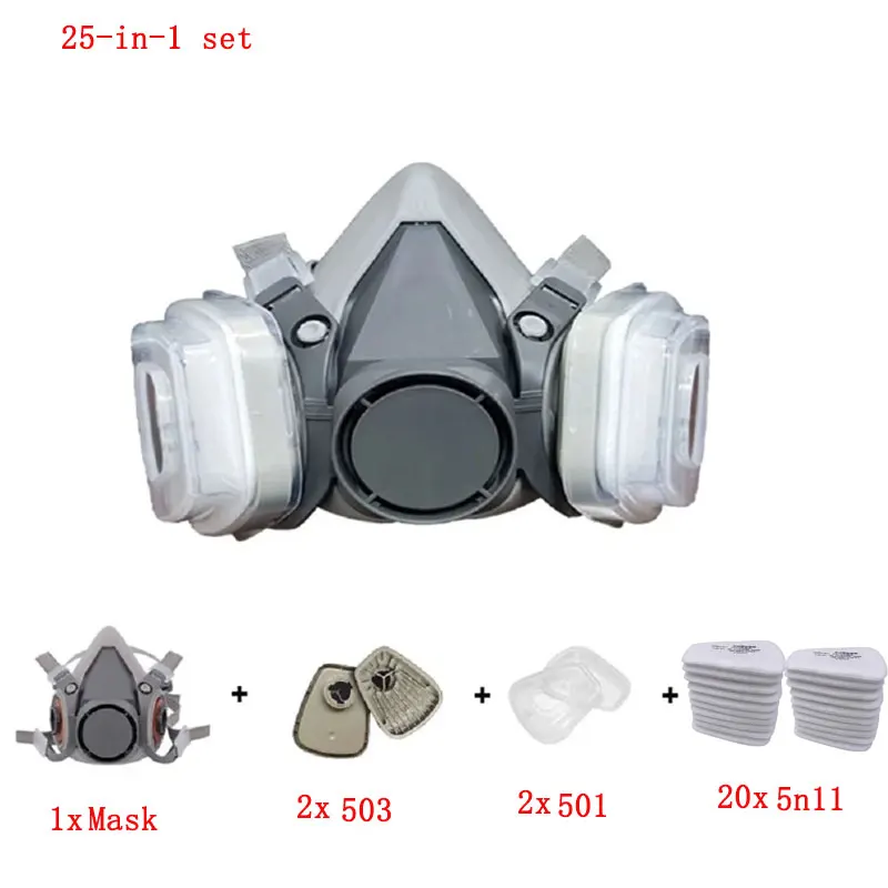 6200 Dust Mask Half Face With 503 5N11 Particle Filters Goggles Set For Industrial Labor Dust Paint Spray Decoration Grinding - Image 7