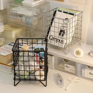 Creative Iron Storage Rack Desktop Book Pen Storage Box Large-Capacity Basket Home Office Student Dormitory Sundry Container