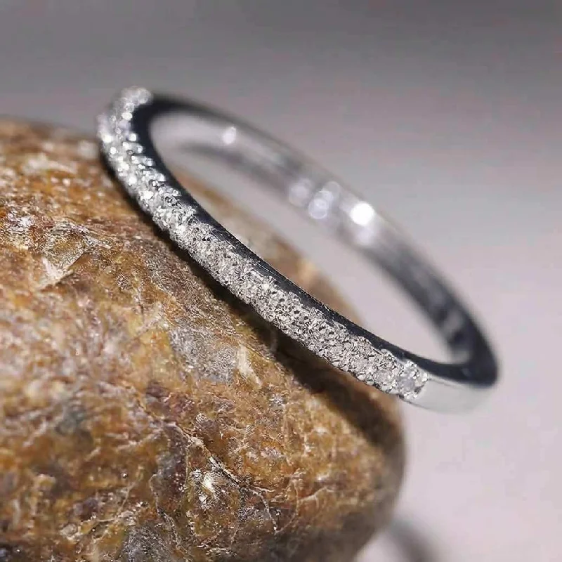 925 Sterling Silver 2mm Fashion Simplicity Half Full Zircon Stackable Plain Ring For Women Daily Personalized Fine Jewelry - Image 4
