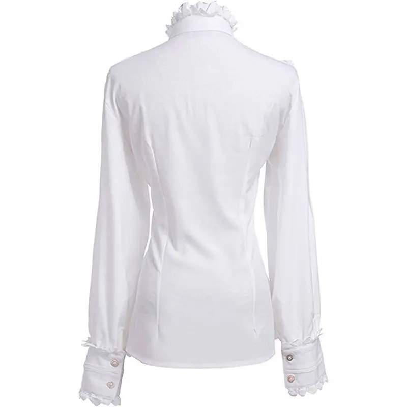 Women's Vintage Ruffle Collar Shirt 2026 Spring New Arrival High Neck Lace Trim Button Down Shirt Elegant Gothic Blouse Tops - Image 3