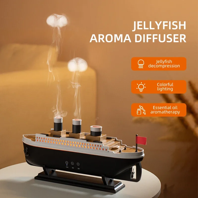 Titanic Ship Model Air Humidifier Remote Control Home 250ml Essential Oil Jellyfish Smoke Ring Spray Aroma Diffuser Humidifiers - Image 5