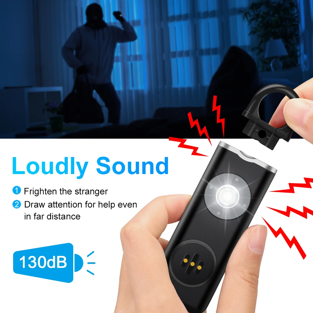 Hollarm Self Defense Personal Alarm for Women, Children, Elderly 130dB Siren Loud Rechargeable Keychain Alarm with LED Light - Image 2