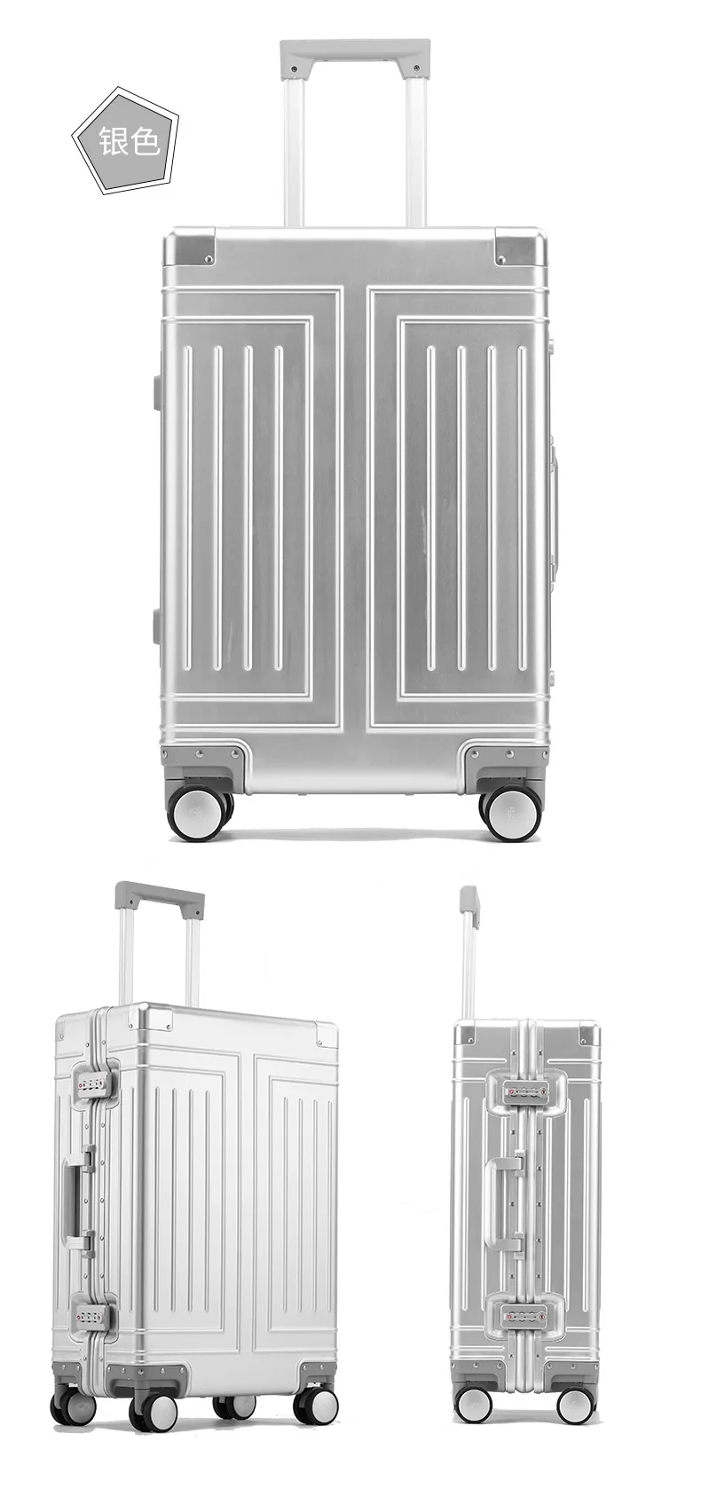 2024 Capacity Durable Luggage Sets 100% Aluminum Suitcase Wheels Women Girl Men Cabin Carry-On Boarding Travel 20/24/26/28 - Image 2