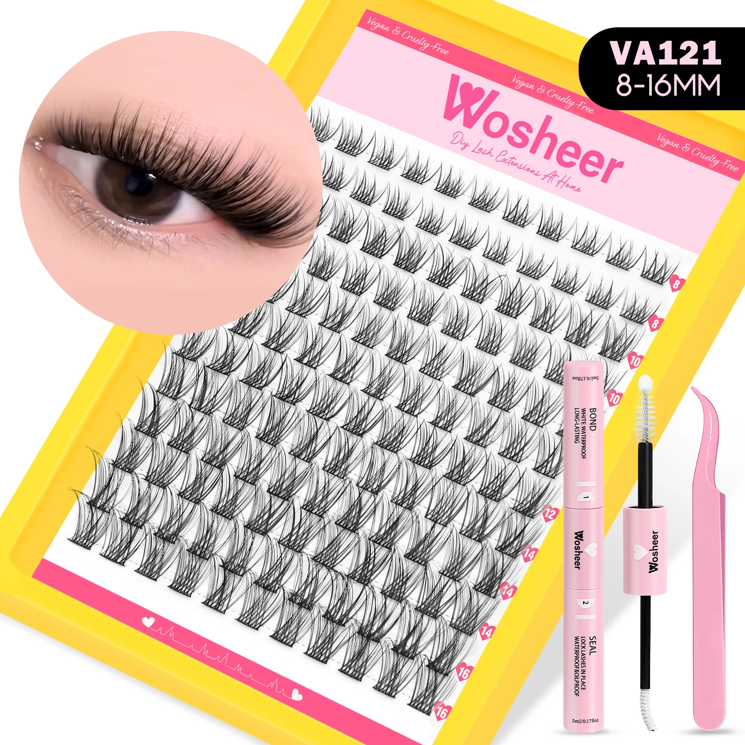 WOSHEER Lashes Cluster Kit Cat Lashes DIY Natural Eyelash Extension Kit Lash Bond & Seal Eyelash Clusters Set Makeup - Image 15