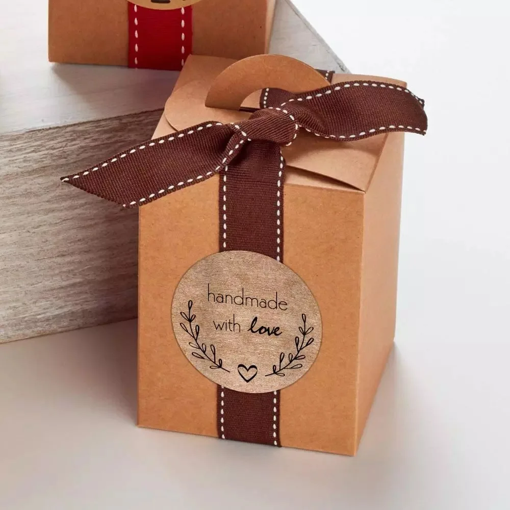 100-500pcs 1inch Vintage Kraft Paper Handmade With Love Stickers for Package Thank You Stationery Adhesive Labels Baking Seals - Image 6