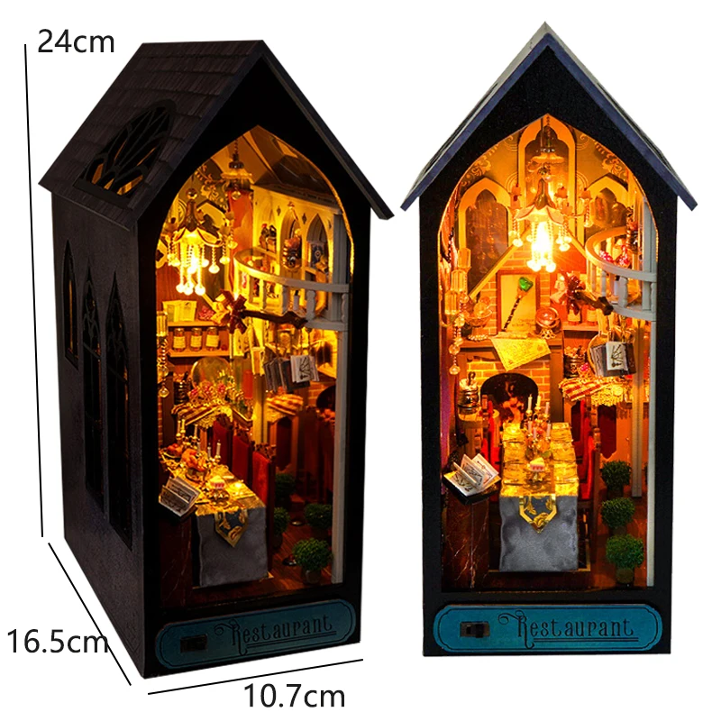 DIY Wooden Book Nook Insert Kit Doll Houses Building Toys Bookends Bookshelf Decor DollHouses Toys For Kids Xmas Gifts - Image 14