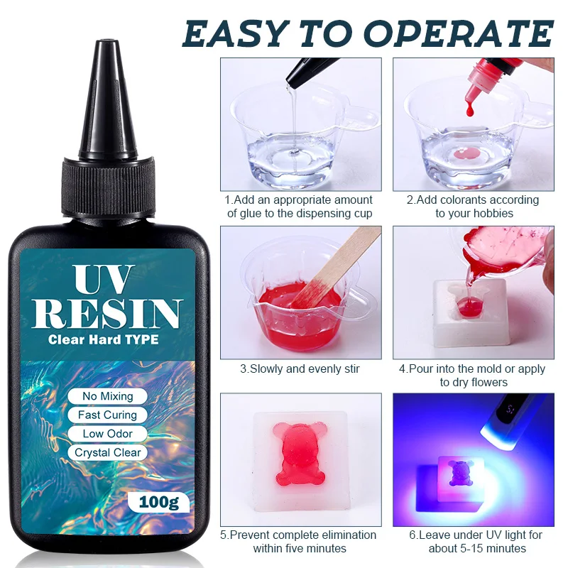 UV Resin Kit with Light Upgraded Hard Type Crystal Clear Ultraviolet Curing UV Resin for Craft DIY Jewelry Making Molds Casting - Image 4
