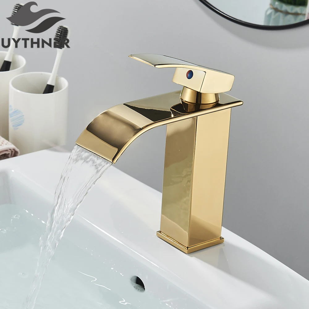 Brushed Golden Basin Faucets Elegant Waterfall Bathroom Sink Faucet Single Lever Hole Deck Mount Brass Mixer Taps - Image 7