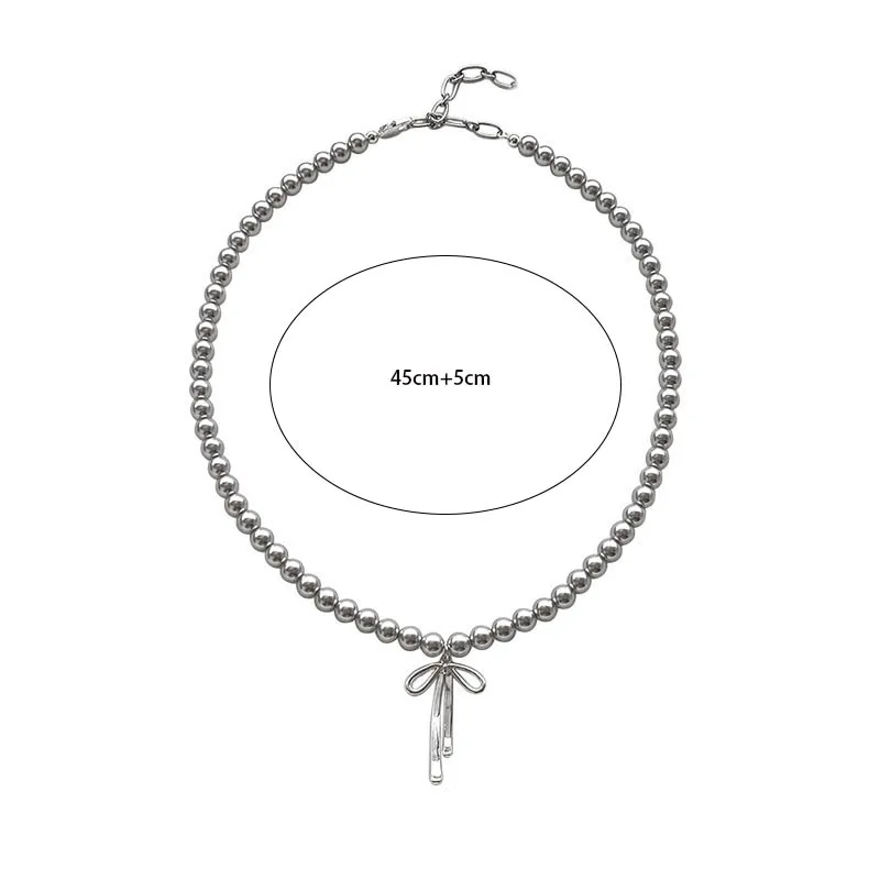 Fashionable Choker with Pendant Graceful Bowknot Pendant Choker Necklace with Gray Pearls Neck Jewelry Accessories - Image 6