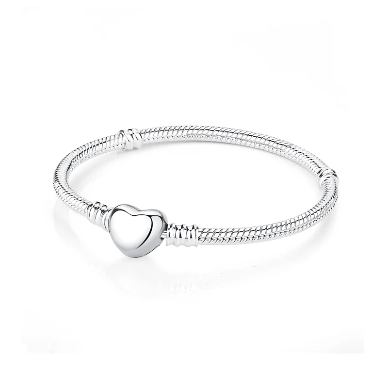 Original 925 Sterling Silver Bracelets Bangles Love Heart Clip Charms Beads Snake Chains For Women Rose Gold DIY Luxury Jewelry - Image 22