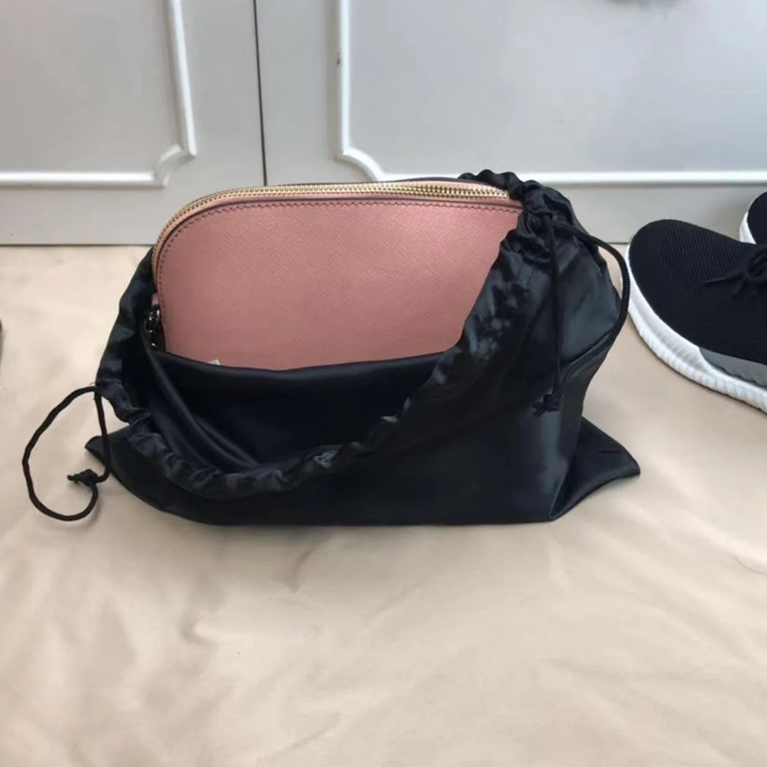 Large Silk Satin Drawstring Care Bag Custom Wigs Storage Dust Proof Packaging Pouch Black Reusable Sack Handbag Shoes Travel Bag - Image 2