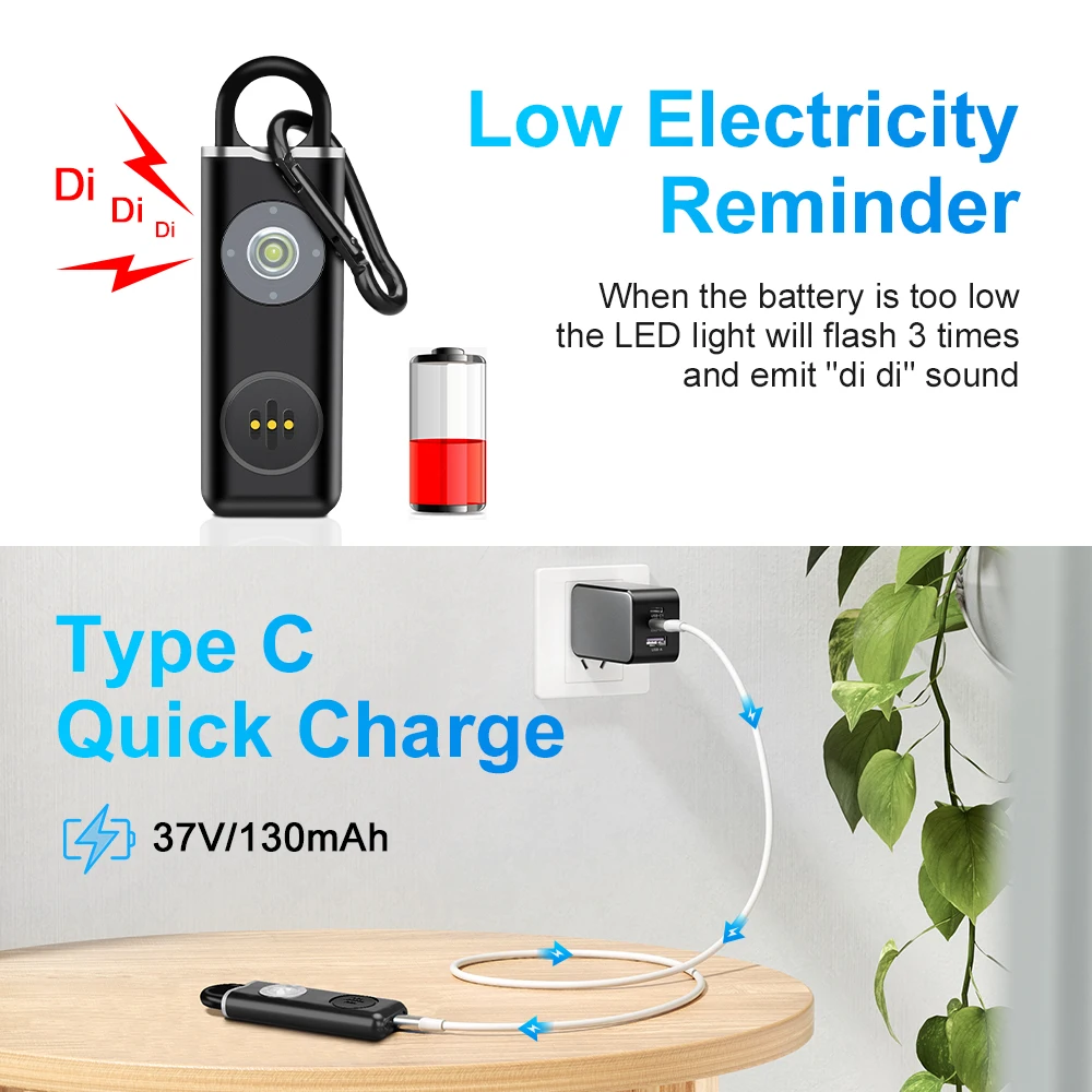 Hollarm Self Defense Personal Alarm for Women, Children, Elderly 130dB Siren Loud Rechargeable Keychain Alarm with LED Light - Image 6