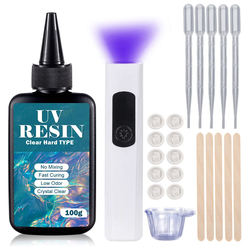 UV Resin Kit with Light Upgraded Hard Type Crystal Clear Ultraviolet Curing UV Resin for Craft DIY Jewelry Making Molds Casting - Image 7