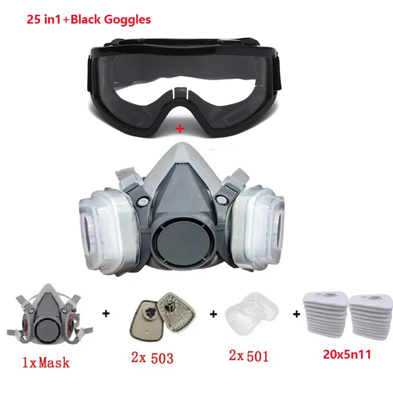 6200 Dust Mask Half Face With 503 5N11 Particle Filters Goggles Set For Industrial Labor Dust Paint Spray Decoration Grinding - Image 10