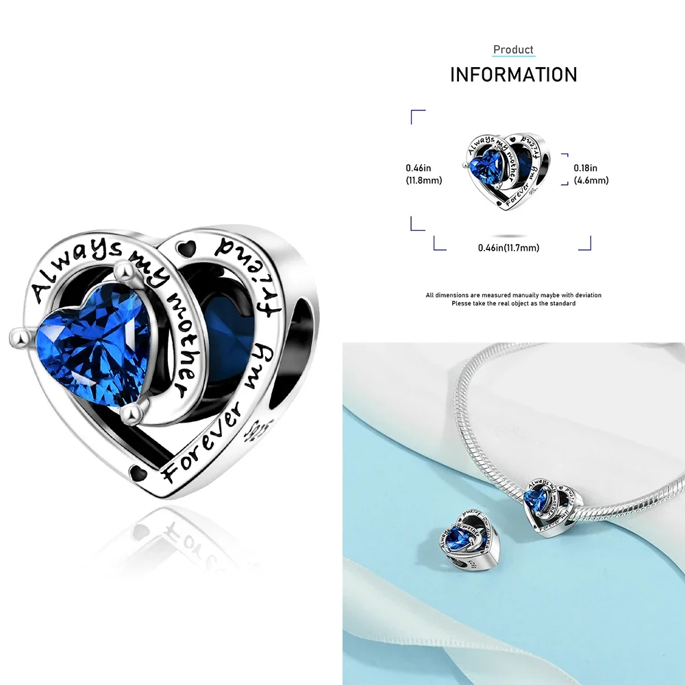 925 Sterling Silver 12 Months Birthstone Heart-shaped Beads Charms Fit Original Bracelet Charm Beads Necklace Diy Female Jewelry - Image 23