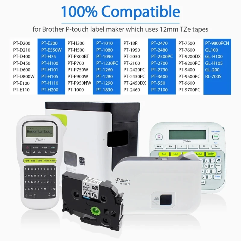 Compatible Brother PTouch TZe-211 TZe-221 TZe-231 335 for Ptouch PT-1000 1010 1080 H105 H107 H200 H100R/LB H101C D200 E110 Cube - Image 2