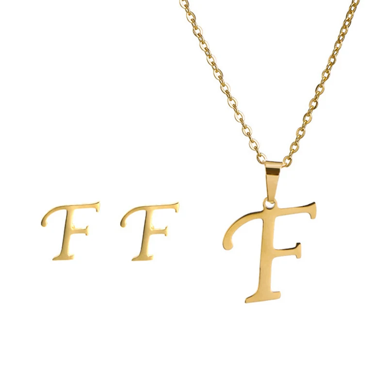 Fashion Stainless Steel Alphabet Initial Necklace 26 English Letter Earrings Necklace For Women Set Personalize Jewelry Gift - Image 11