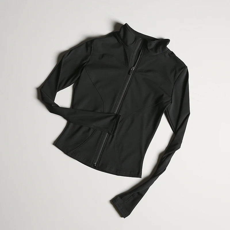 Slim Fit Sports Jacket Stand Collar Zipper Coat Sports Fitness Yoga Clothing Plus Velvet Jacket Slimming Quick-drying Top Suit - Image 3