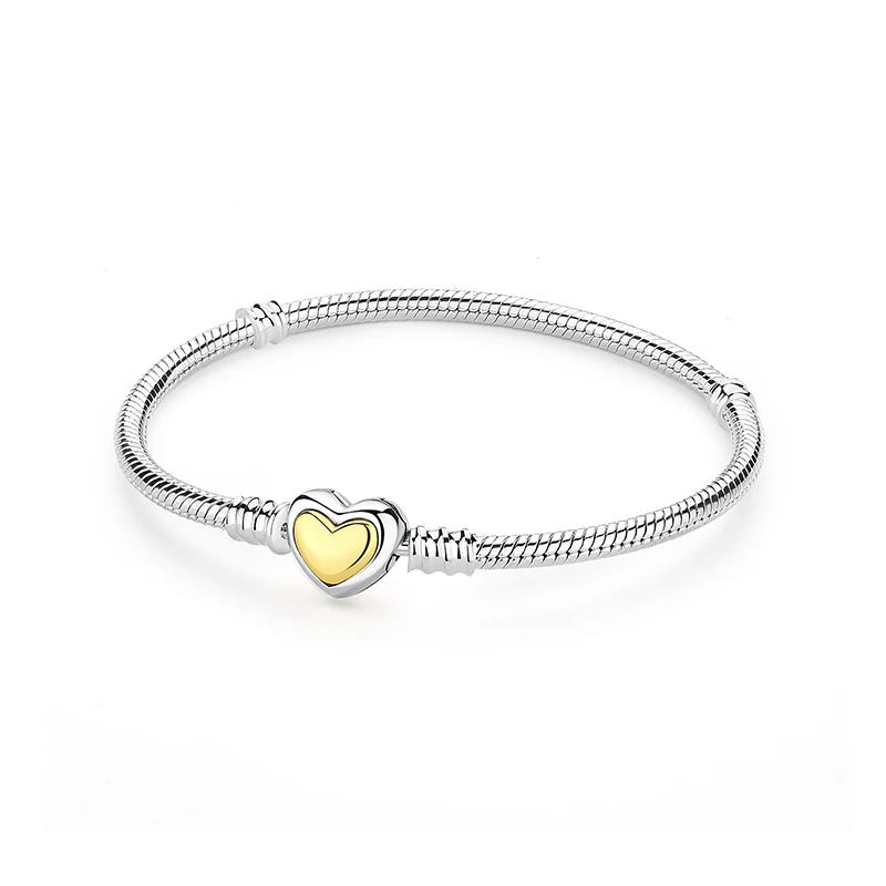 Original 925 Sterling Silver Bracelets Bangles Love Heart Clip Charms Beads Snake Chains For Women Rose Gold DIY Luxury Jewelry - Image 12