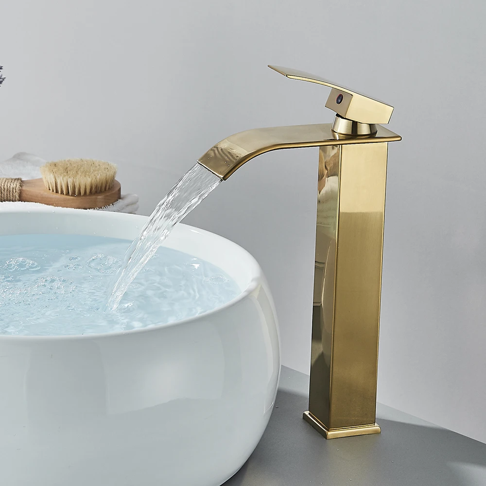 Brushed Golden Basin Faucets Elegant Waterfall Bathroom Sink Faucet Single Lever Hole Deck Mount Brass Mixer Taps - Image 2