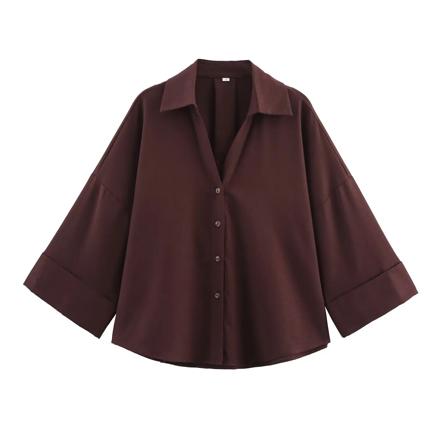 HipSeam Wide Sleeved Shirt Women Spring Asymmetric Hem Button Women's Shirts Simple Lady Johnny Collar Shirts & Blouses - Image 8