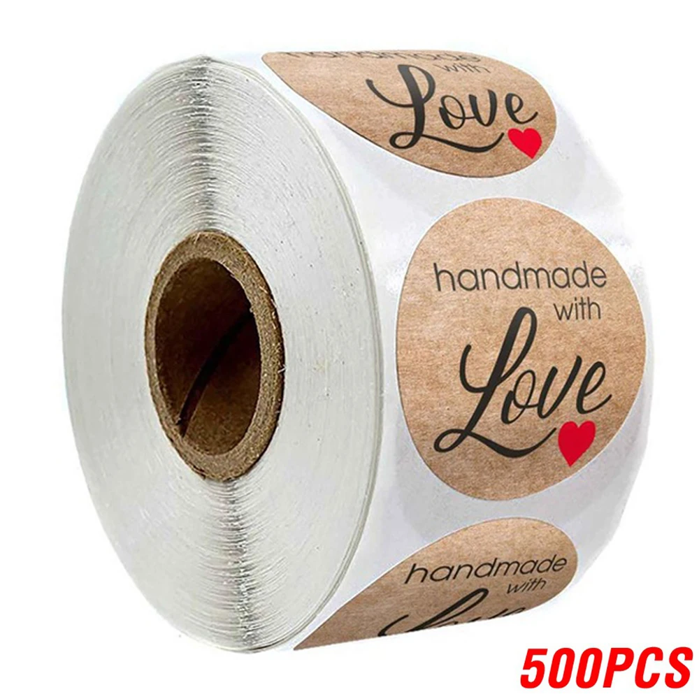 100-500pcs 1inch Vintage Kraft Paper Handmade With Love Stickers for Package Thank You Stationery Adhesive Labels Baking Seals - Image 13