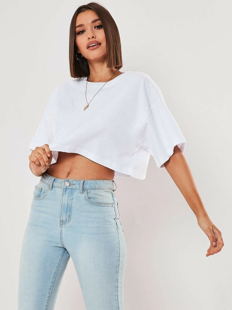 Cotton Women Short Sleeve Dance Running Clothes Yoga Fitness Crop Top Navel Baring New Sport T-shirt Loose Gym Workout Shirts - Image 4