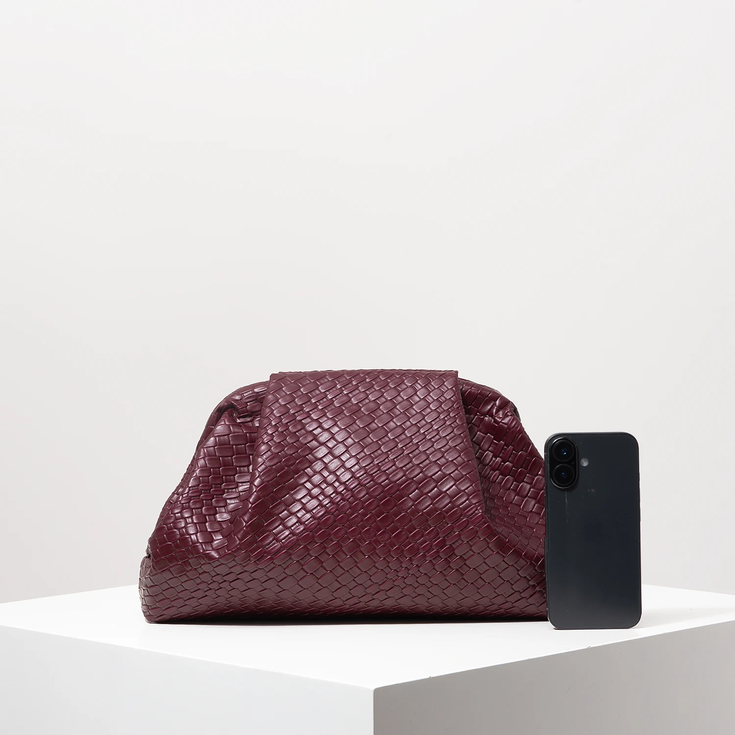 Vintage Artificial Leather Woven Pattern Clutch Bag,Burgundy Bag,Formal Dresses for Women,Large Capacity Women Purse - Image 2