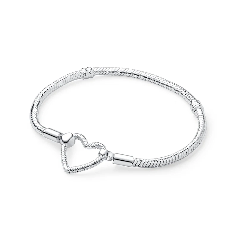 Original 925 Sterling Silver Bracelets Bangles Love Heart Clip Charms Beads Snake Chains For Women Rose Gold DIY Luxury Jewelry - Image 9