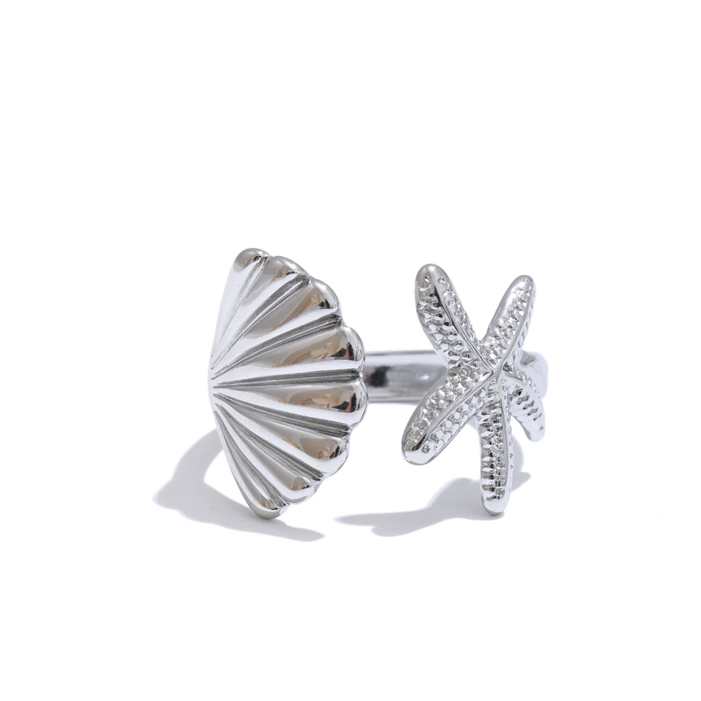 Yhpup Ocean Style Stainless Steel Metal Shell Starfish Adjustable Summer Ring for Women Beach Charm Finger Jewelry High Quality - Image 8