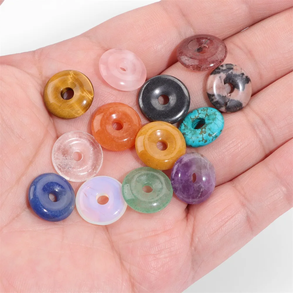 Natural Stone Donut Beads Charm Flat Round Large Hole Crystal Quartz Beads Beads For DIY Jewelry Making Peace Buckle Charm - Image 4