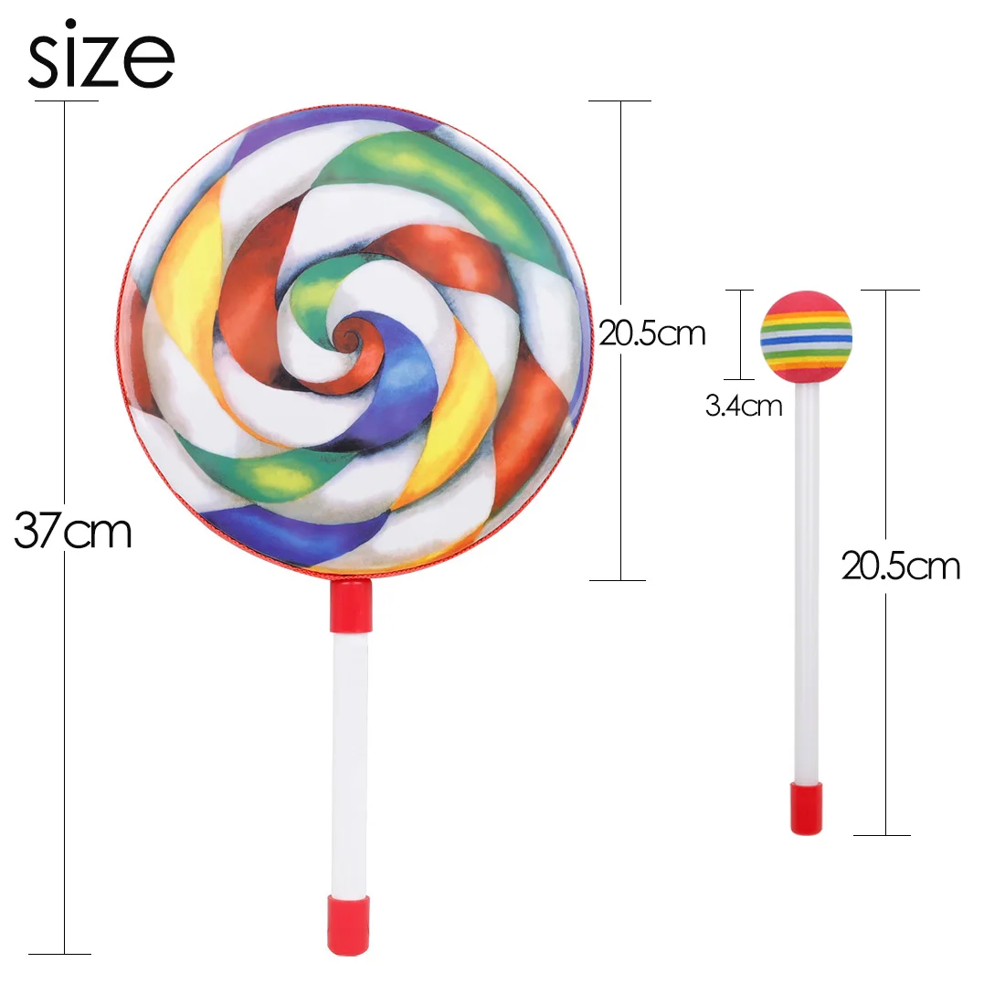 Orff 8 Inch Hand Drum Lollipop Style Percussion Instrument Portable Tambourine With Knock Stick Children Educational Kids Toys - Image 6