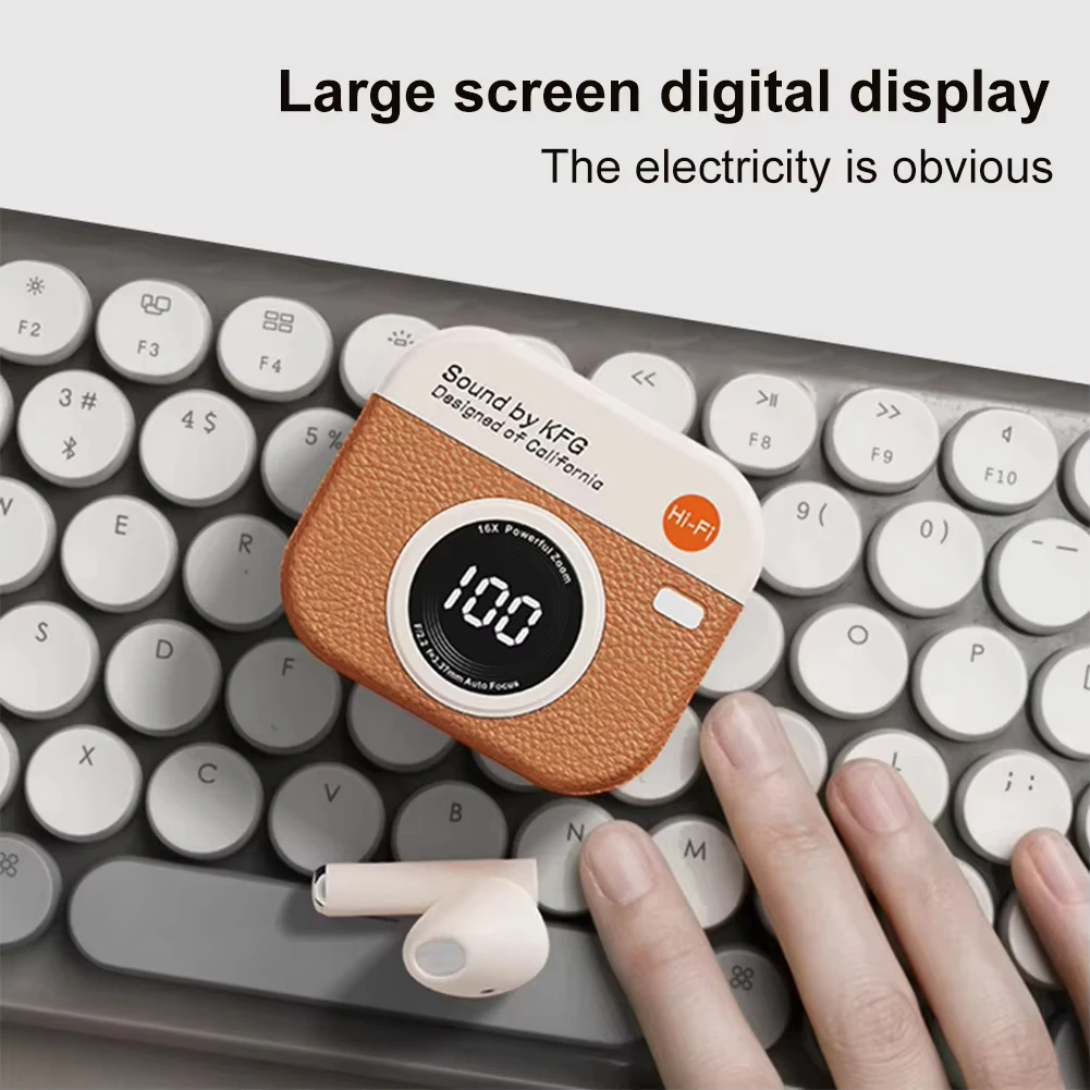 Wireless Bluetooth Earphones, Semi-In-Ear, Retro Camera Creative Design, Power Display, Music Earphones with Long Battery Life - Image 3