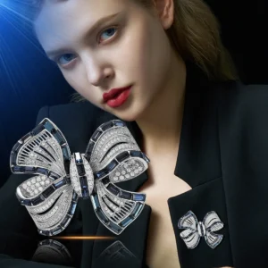Trendy Crystal OL Vintage Blue Bowknot Brooches for Women Luxury Design Elegant Casual Office Brooch Pins For Girl-804013