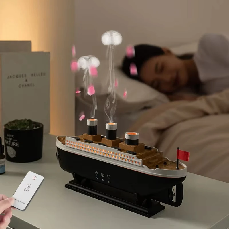 Titanic Ship Model Air Humidifier Remote Control Home 250ml Essential Oil Jellyfish Smoke Ring Spray Aroma Diffuser Humidifiers - Image 2